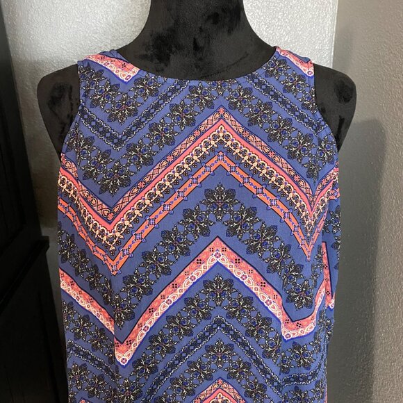 LDLA Tank Top Womens XL Sleeveless Chevron High Low Blue  Boho Indie Y2K Tribal - Picture 2 of 8